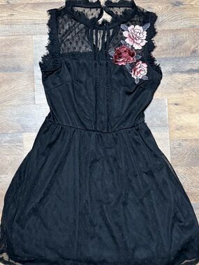 Lots of Love by Speechless Fairy Goth Lace Rose Mesh Mini Dress Black🥀•Size JrM•